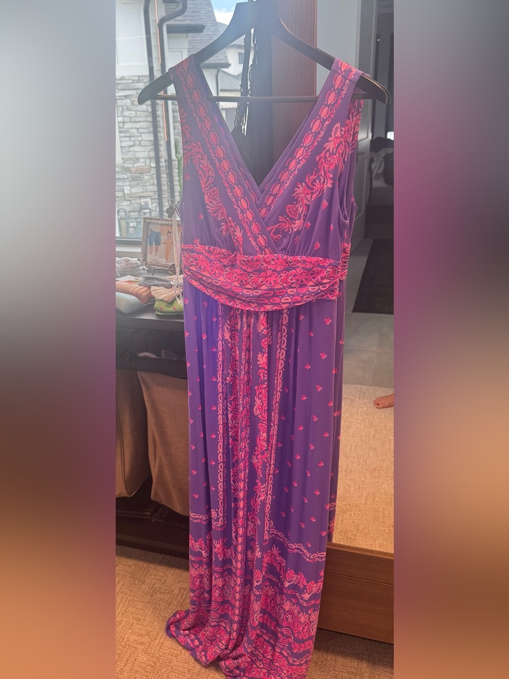 Lilly Pulitzer Purple Maxi Dress with Pink Embroidery